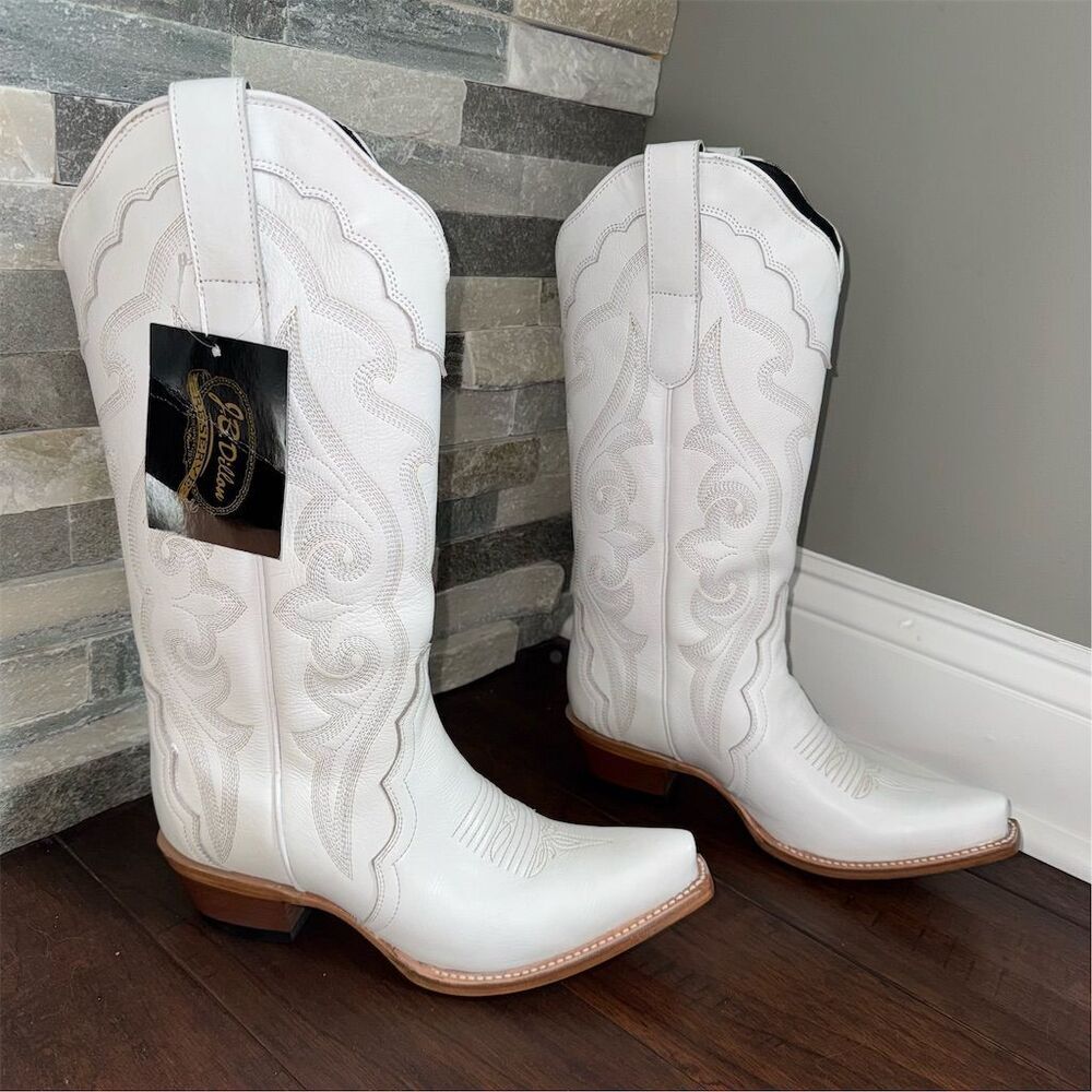JB Dillon Women's White Western‎ Cowgirl Boots Size 8.5 Pull On Yellowstone